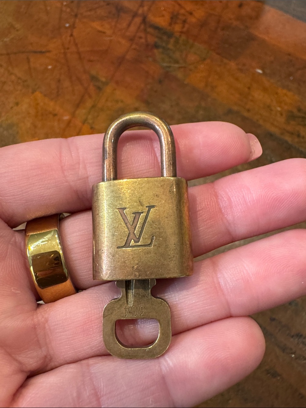 Louis Vuitton Gold Brass Padlock with Matching Key